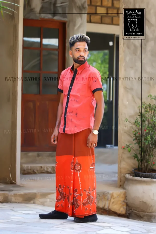 11103 Peach Harmony Vertical Stripe Batik Shirt