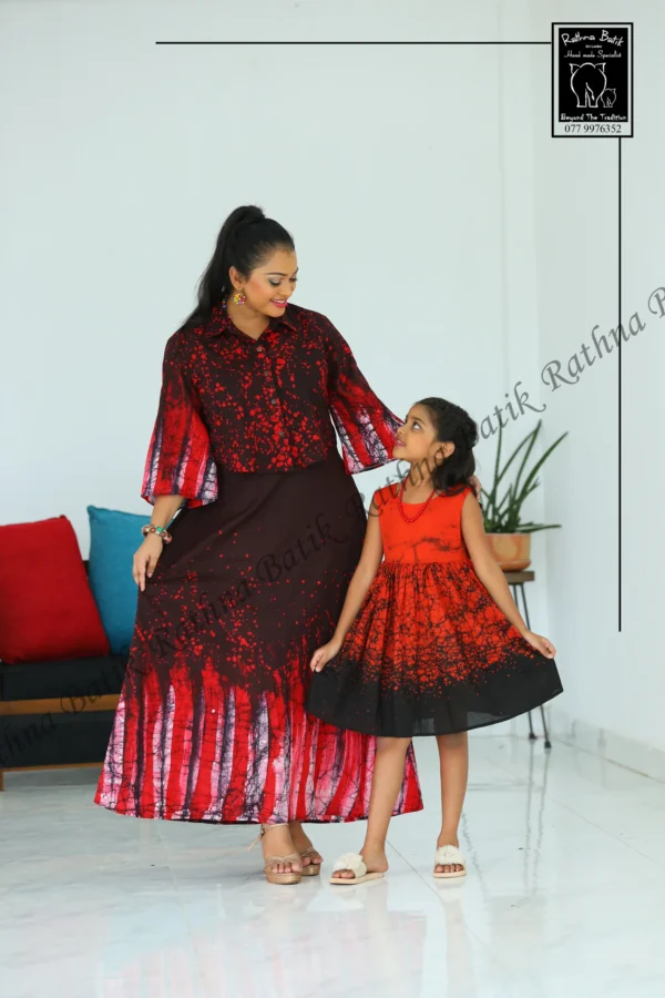 2 Crimson Horizon Batik Cotton Frock
