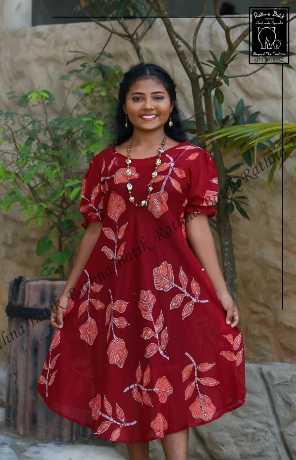 Maroon Blossom Batik Party Frock