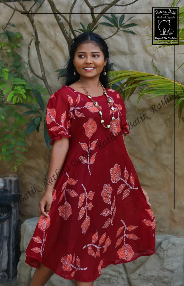 Maroon Blossom Batik Party Frock