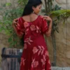 Maroon Blossom Batik Party Frock
