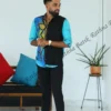5DIV4089 Cyan Noir Split Geometric Batik Shirt