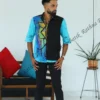 5DIV4090 Cyan Noir Split Geometric Batik Shirt