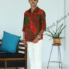 Jungle Monstera Green & Red Batik Shirt