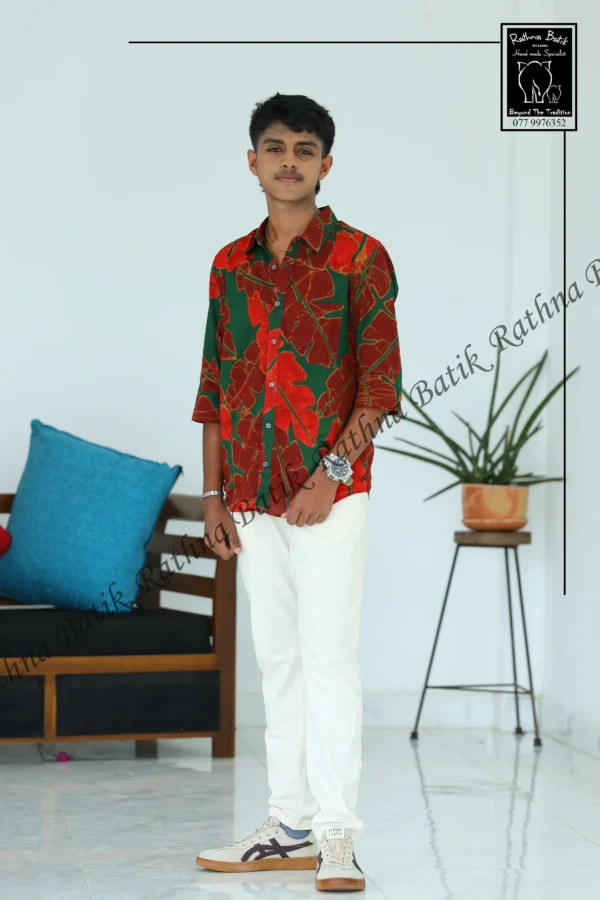 Jungle Monstera Green & Red Batik Shirt