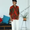 Jungle Monstera Green & Red Batik Shirt