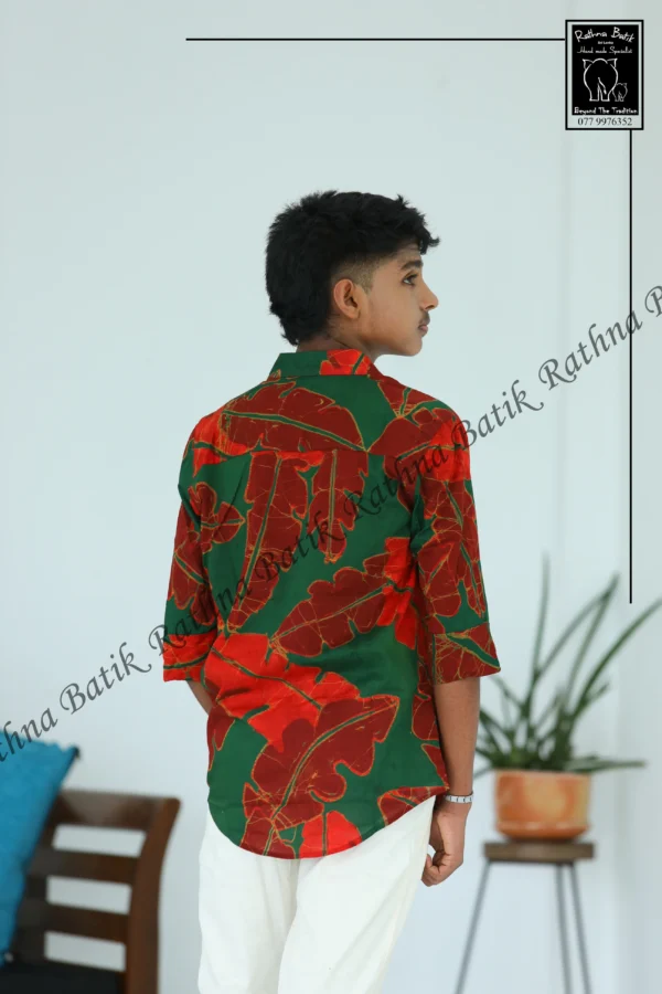Jungle Monstera Green & Red Batik Shirt