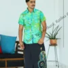 5DIV4182 Lime & Turquoise Ocean Turtle Batik Shirt