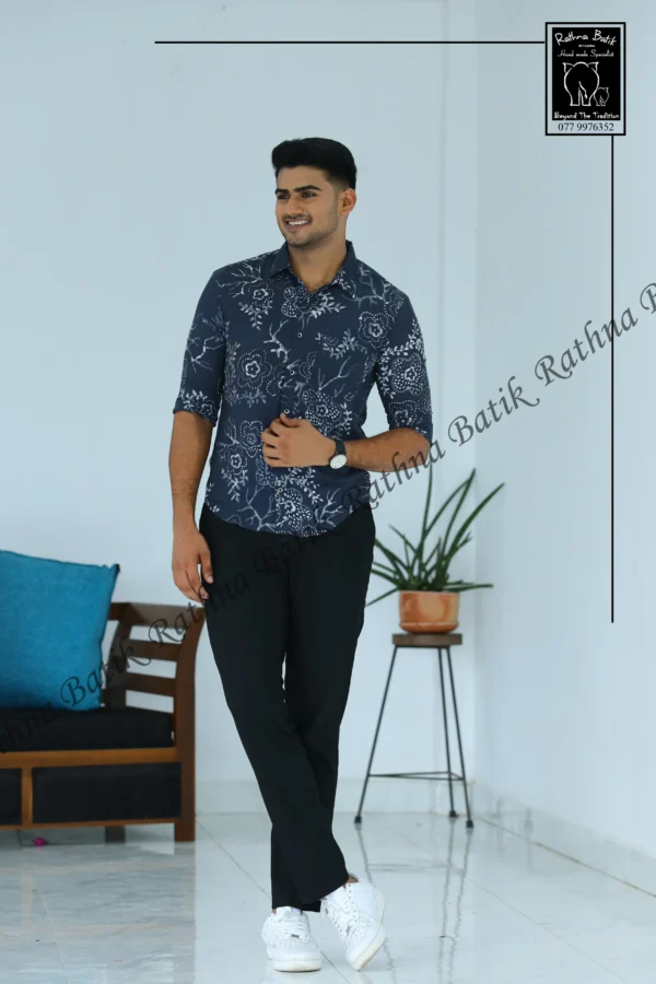 5DIV4201 Navy Arbor Grey Mandala Batik Shirt