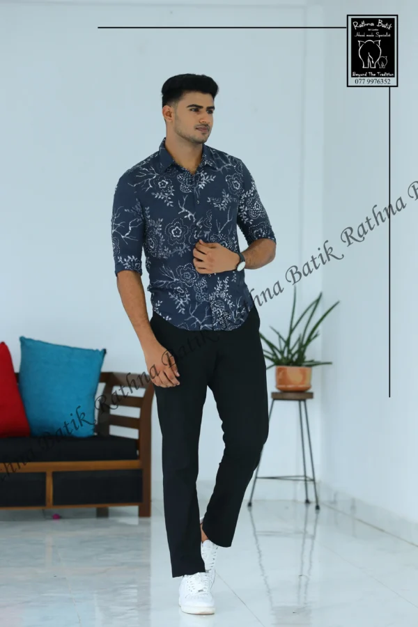 5DIV4202 Navy Arbor Grey Mandala Batik Shirt