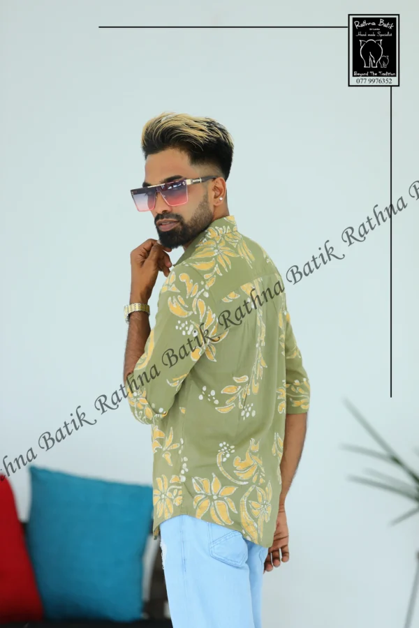 5DIV4205 Olive Meadows Yellow Floral Batik Shirt