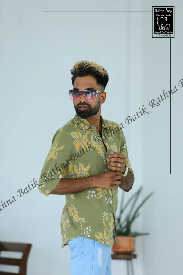 5DIV4206 Olive Meadows Yellow Floral Batik Shirt