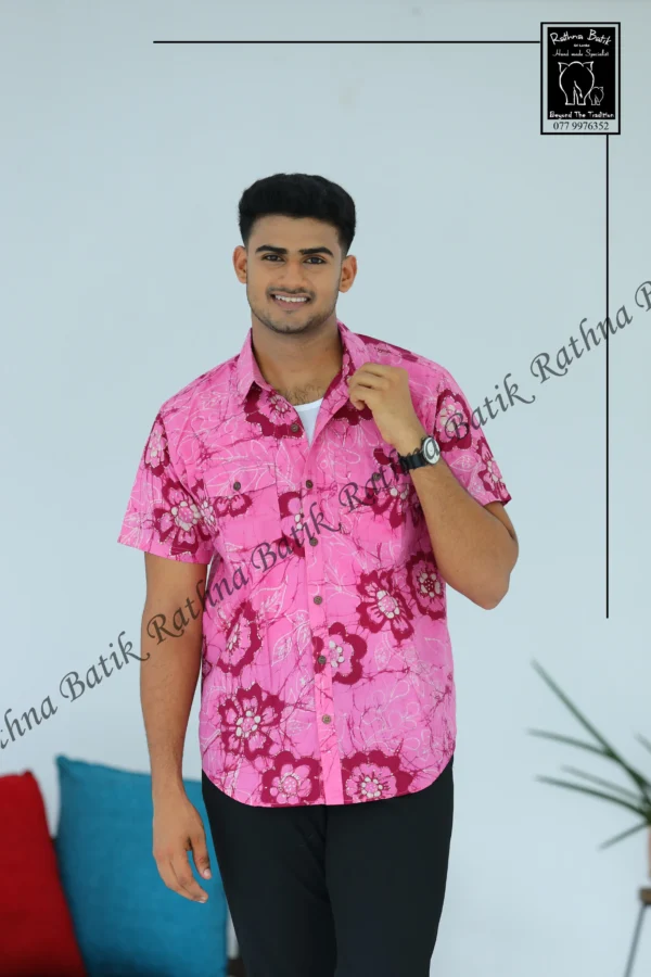 5DIV4281 Magenta Floral Mandala Batik Shirt