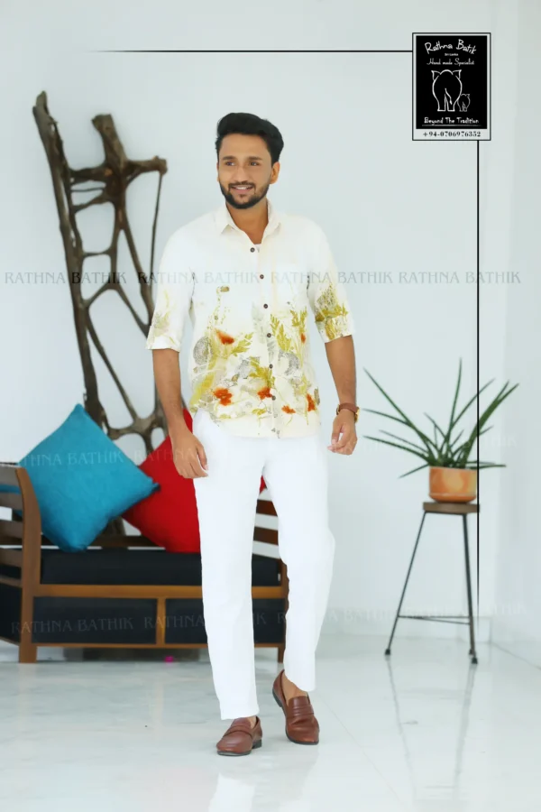 Botanical Foliage Eco-Print Cotton Half Sleeve Shirt