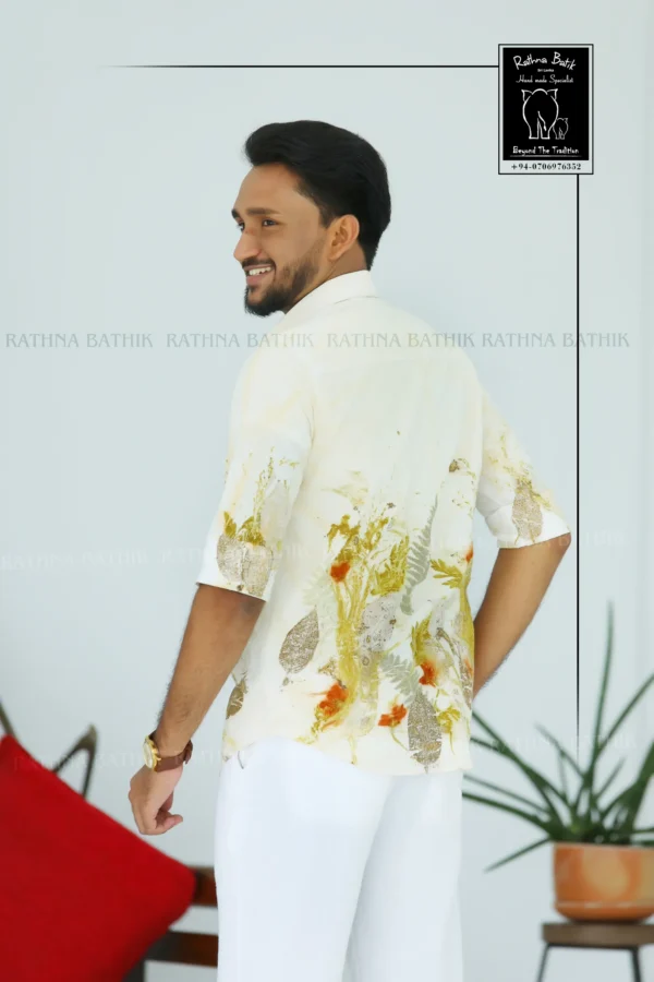 Botanical Foliage Eco-Print Cotton Half Sleeve Shirt