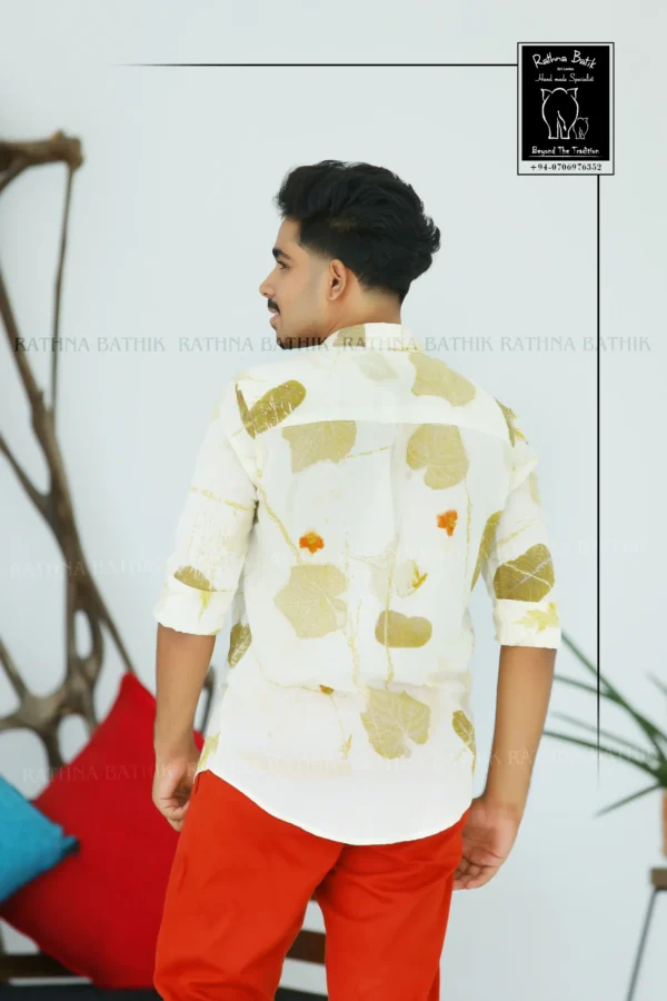 Sage Foliage Eco-Print Cotton Silk Half Sleeve Shirt