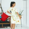 5DIV4386 Foliage and flower botanical pure silk frock