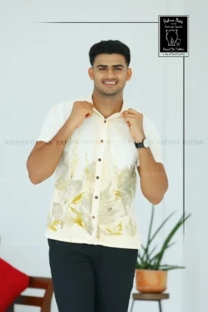 Verdant Fern Botanical Linen Silk Short Sleeve Shirt