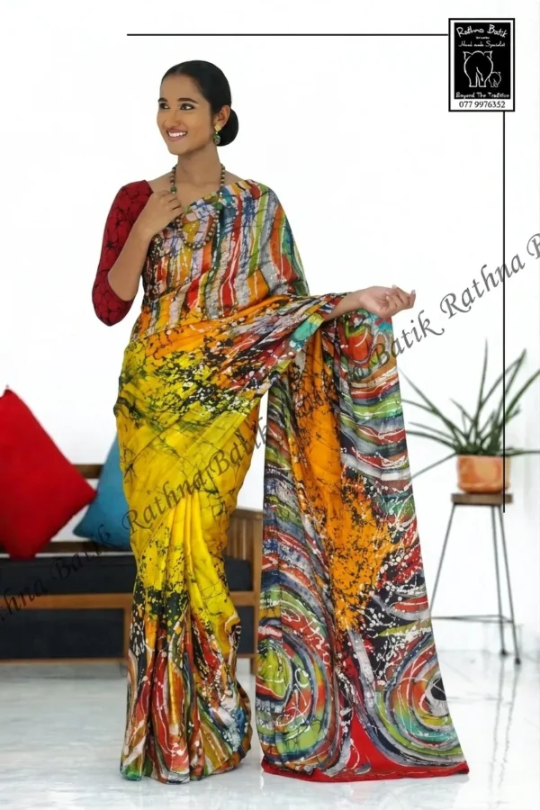 Multicolor Brush Shading Satin Silk Batik Saree