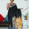 11196 Black and Beautiful Sunflower Satin Silk Batik Saree