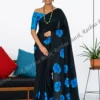 11197 Blue Orchid Black Satin Silk Batik Saree