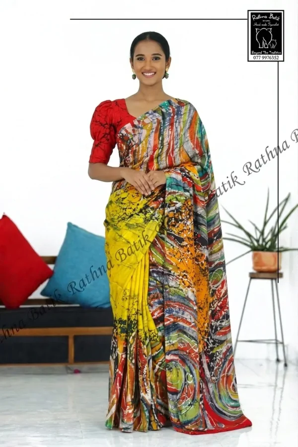 Multicolor Brush Shading Satin Silk Batik Saree