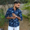 5DIV3880-Recovered Light Blue Leaf Pattern Cotton Shirt