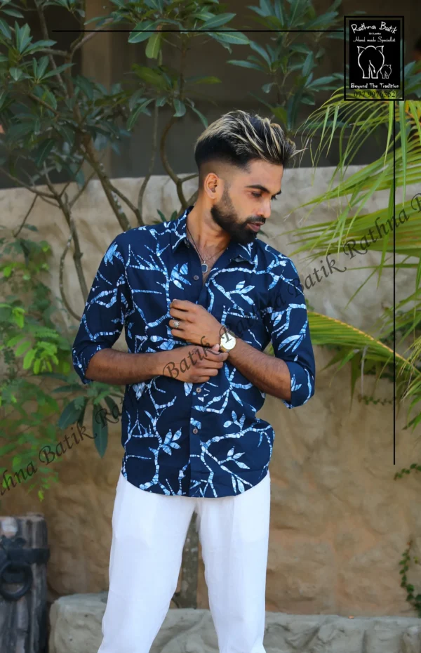 5DIV3880-Recovered Light Blue Leaf Pattern Cotton Shirt