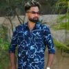 5DIV3883 Light Blue Leaf Pattern Cotton Shirt
