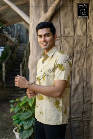 11214 Eco-Print & Natural Dye Cotton Men's Shirt.