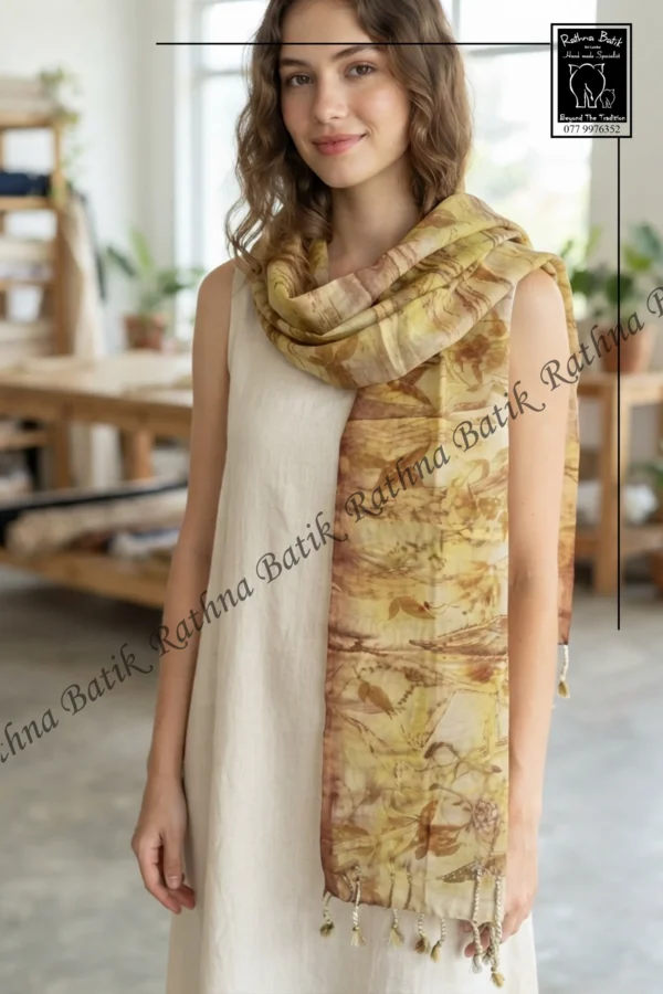 11224 Natural Dye & Eco Print Cotton Shawl