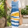 Classic Blue & Gold Stripe Pocket Batik Frock