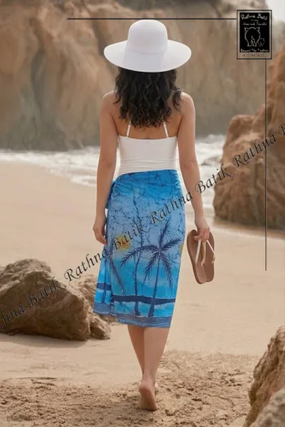 Ocean Blue coconut Tree Batik Beach Wrap