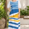 Classic Blue & Gold Stripe Pocket Batik Frock