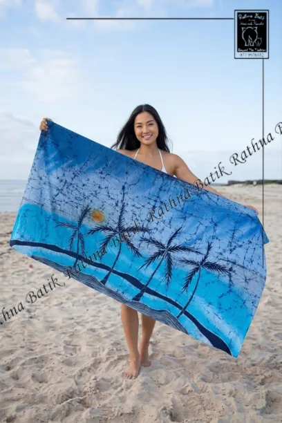 Ocean Blue coconut Tree Batik Beach Wrap