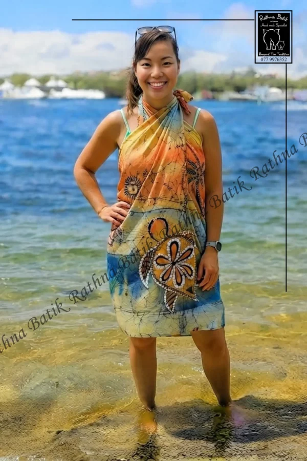 Ceylon Sunset Turtle Batik Beach Wrap