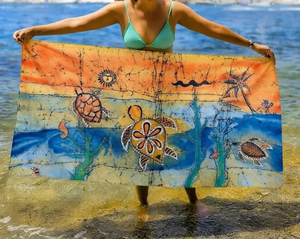 Ceylon Sunset Turtle Batik Beach Wrap