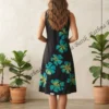 Blue Flower Sleeve Less Batik Frock