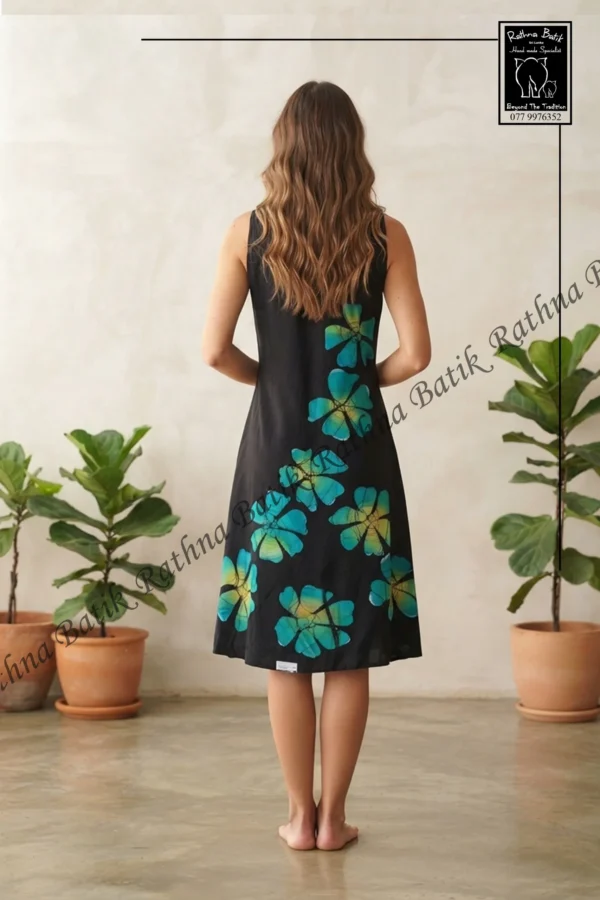 Blue Flower Sleeve Less Batik Frock